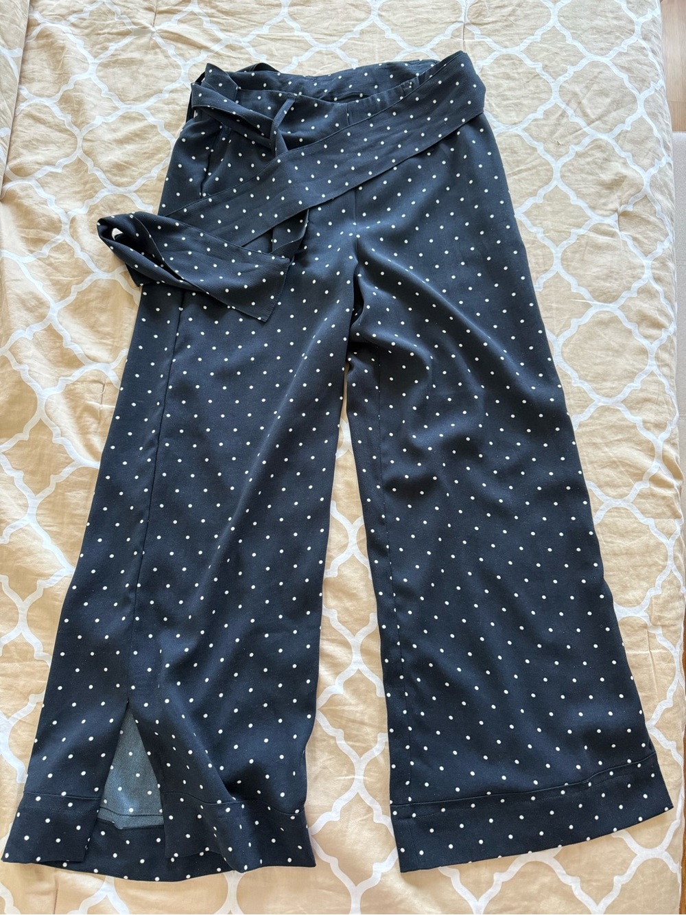 Cynthia Rowley Navy Polka Dot Wide-Leg Pants - Picture 1 of 5